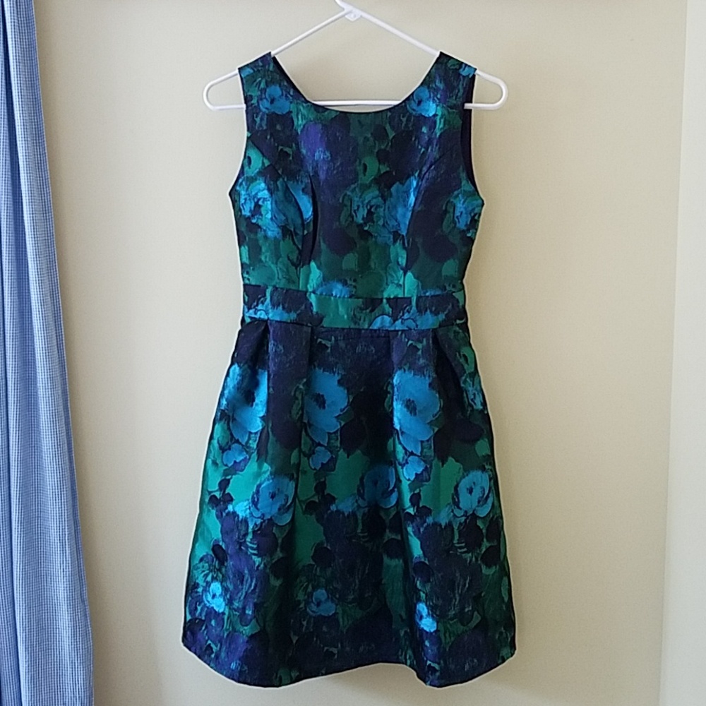 Fit and flare Dress, Eliza J, Blue Green Jacquard